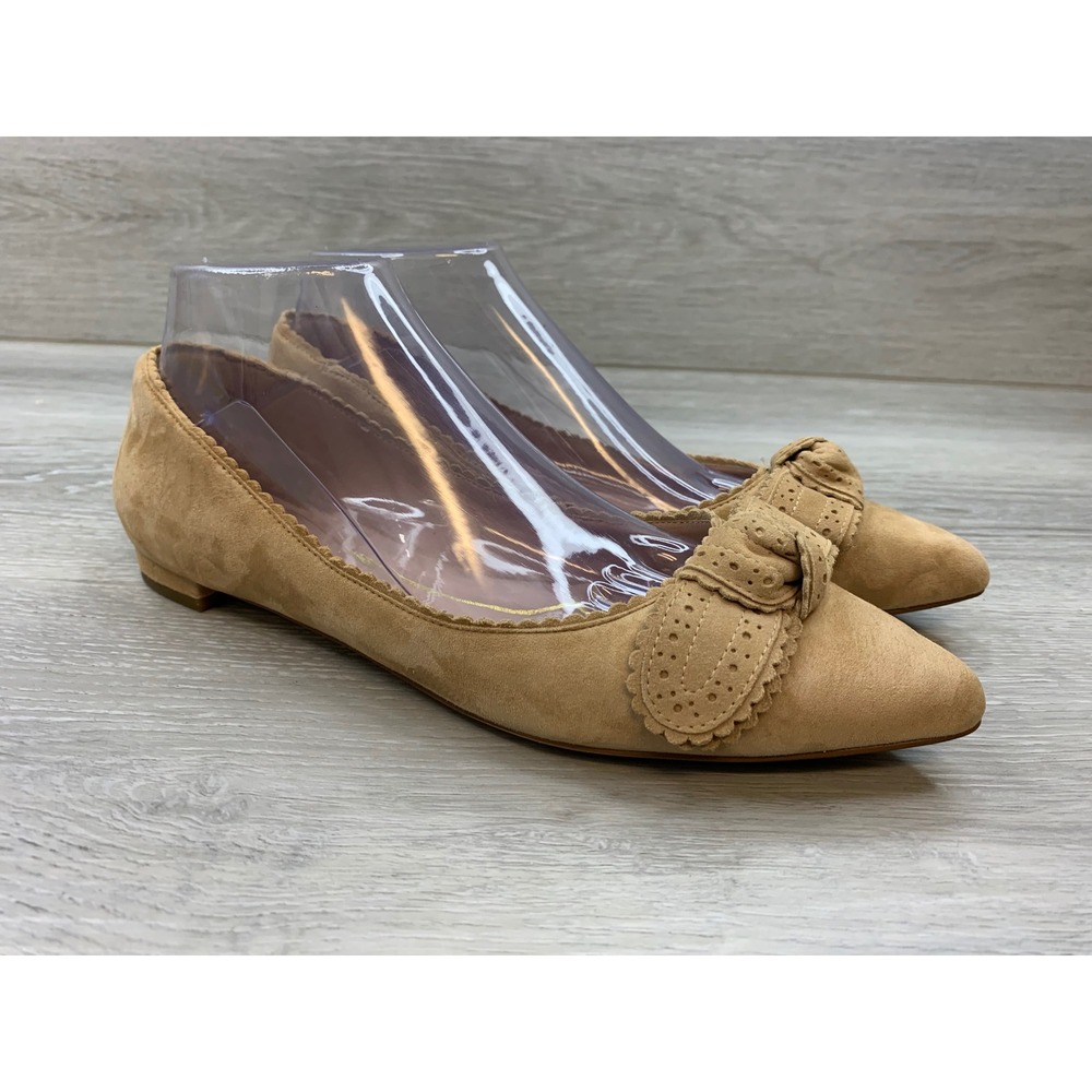 Cole Haan Grand 360 Women's Tan Suede Pointed Toe Scalloped Bow Flats 8 Shoes